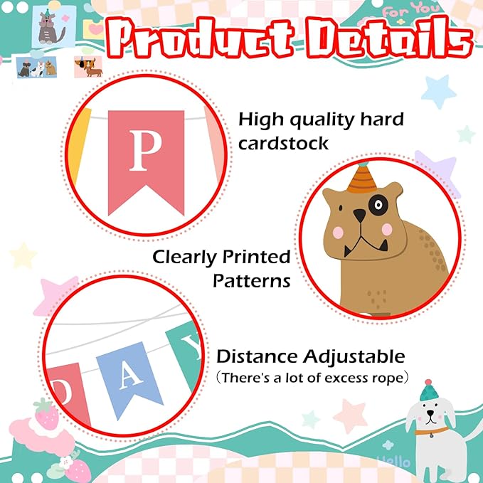 51 Pcs Dog Themed Birthday Party Supplies Set Happy Birthday Banner Cute Dog Face Cupcake Toppers Banner Backdrop Cake Toppers Colorful Decorations for Doggie Lover Puppy Themed Baby Shower