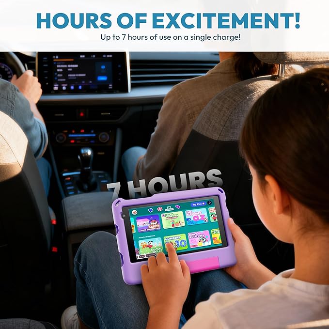 Contixo A7 Kids Tablet with 14 Apps, Lingokids & Epic, 7" HD Screen, Android 15, Parental Controls, WiFi, 3+32GB Storage, al Tablet for Kids Ages 3-12, Boys & Girls Gift, Purple
