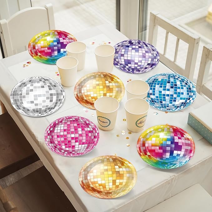 CHUNNIN 48Pcs 70s Shining Disco Ball 7" Paper Plates for Disco Decorations 70's Theme Party Plates Retro Colorful Dinner Plate for 1970s Dance Birthday Baby Shower Party Supplies