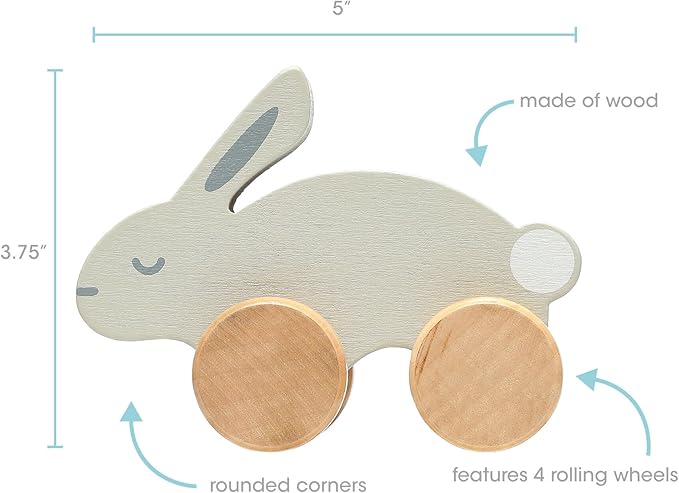 Pearhead Montessori Wooden Bunny Push-Pull Toy for Toddlers – Baby Easter Basket, Easter Bunny Gift for Toddlers, Gray Rolling Rabbit Encourages Motor Skills & Imaginative Play, 12M+