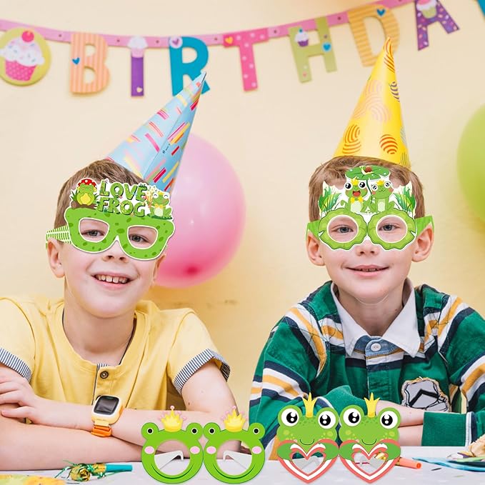24 PCS Frog Party Paper Eyeglasses, Frog Party Favors Decorations Supplies, Frog Birthday Party Decorations Gifts Photo Booth Props for Kids Boys Girls