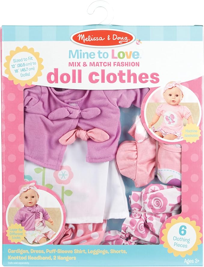 Melissa & Doug Mine to Love Mix & Match Fashion Doll Clothes for 12”-18” Dolls (6 pcs)