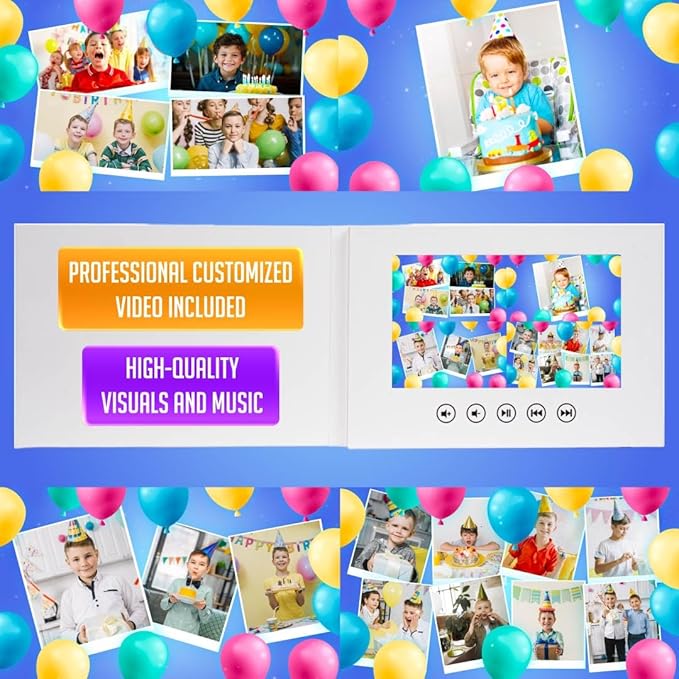 Digital Video Card for Boy’s Birthday – Personalized Photo Gift – Animated Slideshow – 7” LCD Screen, 256MB, Fast USB Rechargeable, Play-on-Open Feature