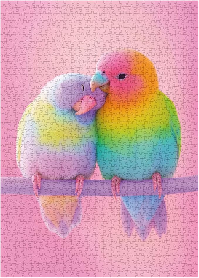 Colorful Love Bird Puzzles for Adults 1000 Pieces, Cute Animal Jigsaw Puzzles, Pink Scene Art Puzzles