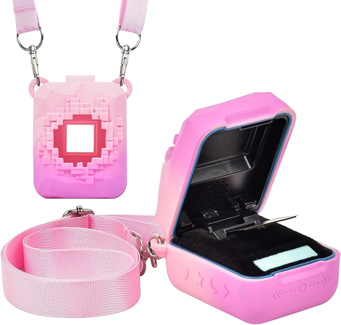 Silicone Cover Case Compatible with Bitzee Magicals Interactive Toy Digital Pet, Protective Sleeve Skin with Detachable Shoulder Strap for Virtual Electronic Pets & Accessories (Bag Only) - Pink
