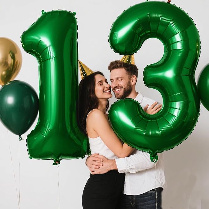 40 Inch Green Number 13 Digital Balloon,Jumbo Mylar Foil Helium Balloon for 13 Balloons for Birthday Party,Wedding Anniversary Party Decorations