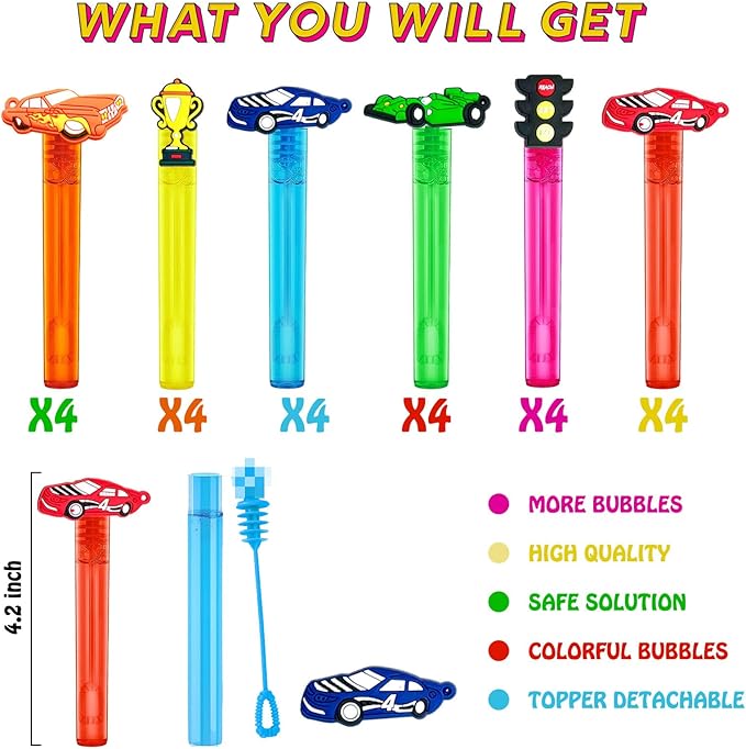 Race Car Party Favors,24Pcs Race Car Bubble Wands for Kids,Cool Bubble Wand for Birthday Party Supplies,Classroom Prizes Pinata Goodie Bag Stuffers Gifts
