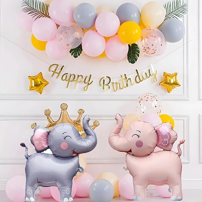Giant Pink Elephant Foil 3D Standing Animal Balloons Kids Baby Shower Birthday Party Supplies Children Jungle Themed Decorations Woodland Safari Animal Balloons 2Pcs