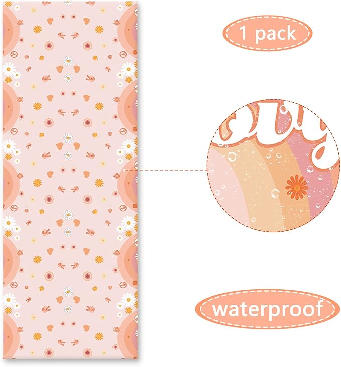 3 Groovy Hippie Boho Birthday Tablecloths for 60's Themed Decorations - Plastic Disposable Daisy Flower Party Table Covers for One Two Baby Shower & Birthday Party Supplies Favors