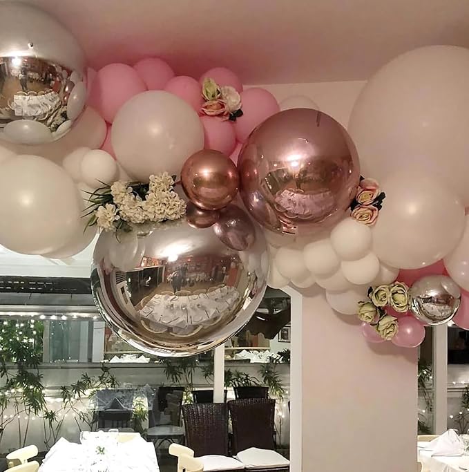 KALOR 10 Pcs 22 Inch Rose Gold Mylar Balloons, Large 4D Giant Round Foil Balloon Big Mirror Metallic Balloons for Birthday Party Baby Shower Gender Reveal Supplies