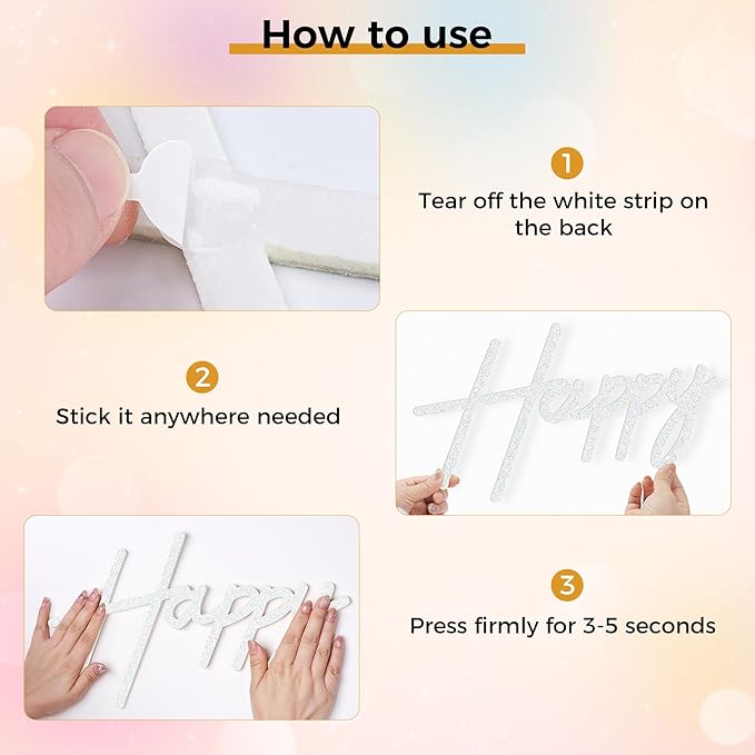 Babenest Flash White Felt Happy Birthday Sign - Reusable Strong Adhesion Banner for Backdrop, Balloon Arch Decor, Reception Party Supplies Birthday Party Baby Shower Decorations