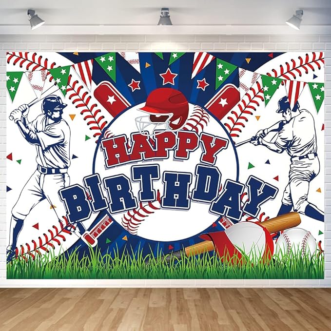 Baseball Birthday Party Backdrop Baseball Themed Happy Birthday Banner Photography Background for Boys Kids Teens Party Supplies 70.8 x 47.2 Inch