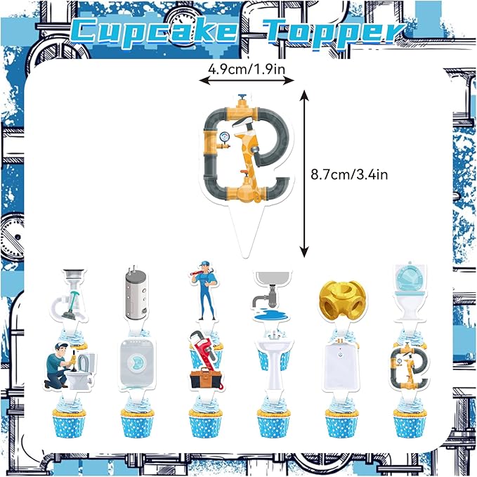 Plumber Theme Party Supplies Plumber Birthday Party Decorations Includes Plumber Happy Birthday Banner Cake Topper Cupcake Toppers Balloons for Plumber Theme Party