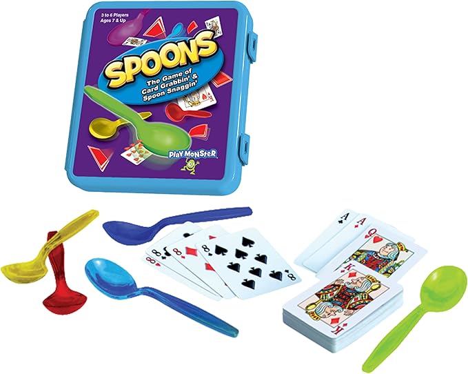 PlayMonster Spoons in a Case, Card Games for Kids - Spoons Game, Fun Family Games for Kids and Adults, Game Night, Travel Games, 3-6 Players, Ages 7+
