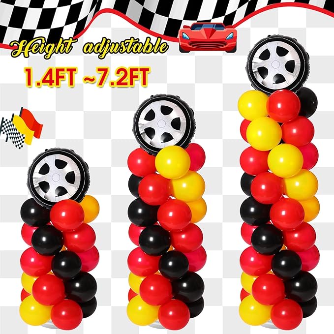 Ctosree 133 pcs Race Car Party Balloons Stand Kit Car Race Balloons Party Supplies Red Black Yellow Decoration