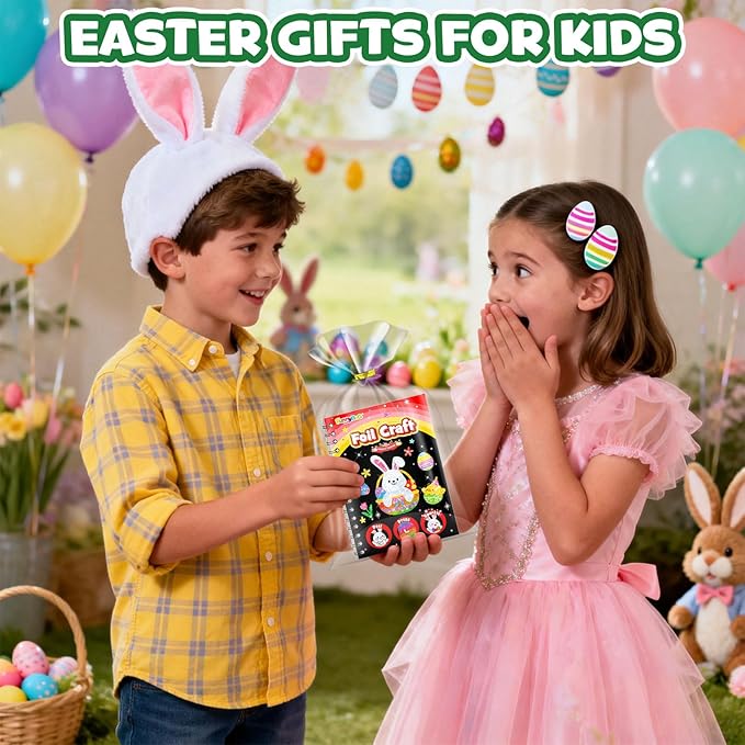 FUNNYB&G Foil Art Party Favors for Kids - 24 Pack Foil Art Crafts Kits Coloring Books, Goodie Bag Stuffers Party Favors for Kids 4-8 8-12, Bulk Easter Classroom Gifts Girls Boys Prizes (Easter)