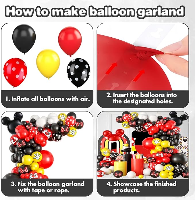 125 Pcs Black Red Yellow Balloon Garland Arch Kit, For Cartoon Birthday Decorations Themed Animes Party Decorations Girls Kids Gatherings Party Supplies
