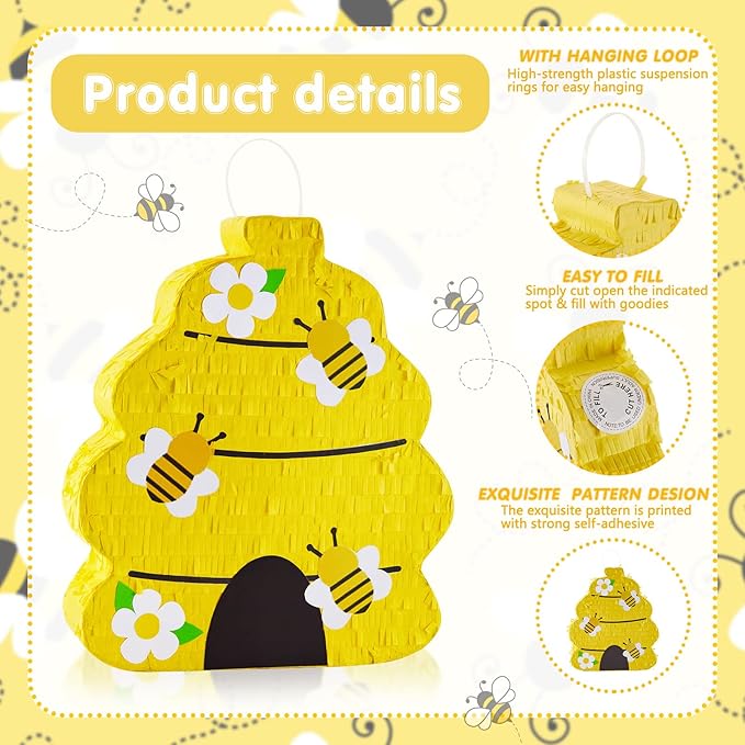 Lewtemi 14" x 2.9" x 12.2" Mexican Piñata Party Decorations with Stick Blindfold and Confetti, Suitable for Party Decorations Centerpiece, Photo Prop, Birthday, Funny Anniversary Gift Ideas(Honeycomb)