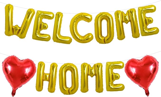 TONIFUL Welcome Home Balloons,16 Inch Gold Welcome Home Foil Balloons Banner Welcome Home Party Decorations for Homecoming Party Decorations House Warming Party Family Gathering Supplies