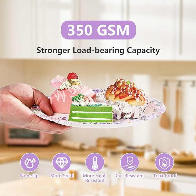 96Pcs Purple Floral Birthday Party Decorations Spring Purple Flowers Birthday Plates and Napkins Sets Flower Butterfly Decorations for Women Girls Lady Rose Shower Party Supplies Serves 24