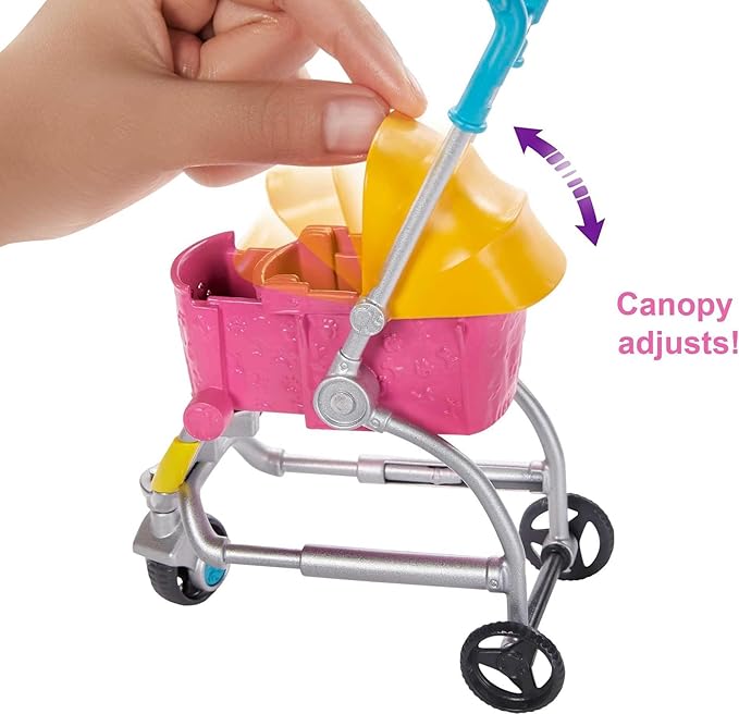 Barbie Dogwalking Doll & Accessories, Stroll & Play Pups Playset with Transforming Stroller, 2 Pets & Handbag, Blonde Doll