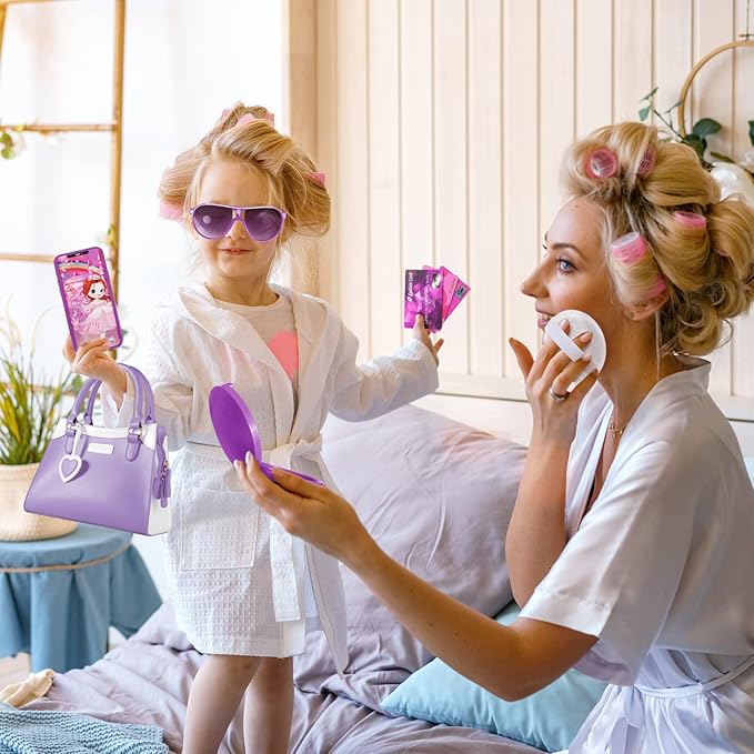 Shemira Play Purse for Little Girls, Princess Pretend Toys for Girls 3 4 5 6 7 8 Years Old, Christmas & Birthday Gift , Toddler Purse with Accessories, Kids Toy Purse, Purple
