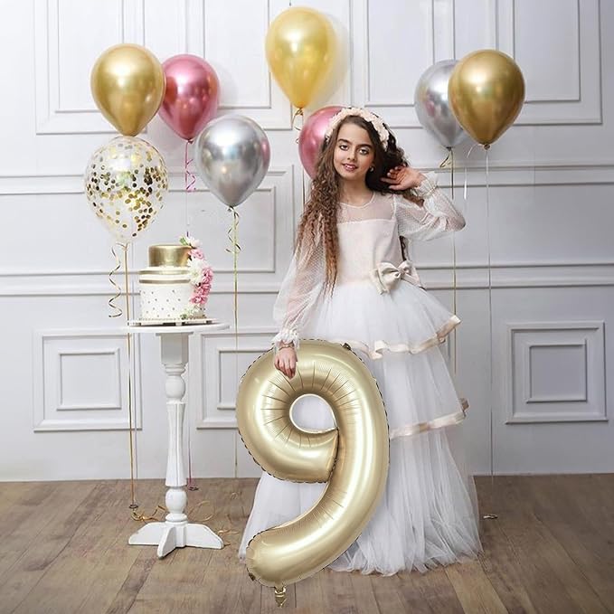 Light Gold Purple Number 9 Balloon, 40 Inch Metallic Gold Foil Number Balloons Set 0-9 for Boys Men, Globos de Numero 9 Helium Balloon for 9th Age Girls Birthday Anniversary Party Decorations Supplies