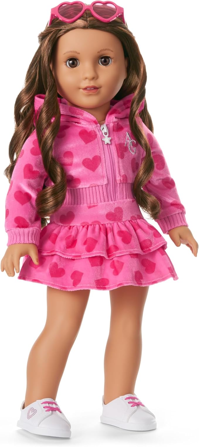American Girl, Truly Me, Pink Hearts Hoodie Dress with Sunglasses, Doll Clothes, for 18-inch Dolls, 3pcs, Ages 6+