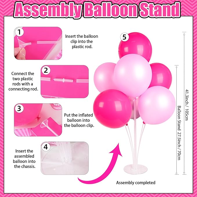 187Pcs Hot Pink Birthday Party Decoration Supplies, with 20 Plates Tableware Set and Birthday Banner Backdrop Foil Balloons Stand Cake Toppers Sunglasses Photo props Etc for Girls Women Party Decor