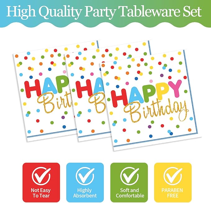72Pcs Happy Birthday Plates and Napkins, Pink Polka Dot Themed Paper Plates Napkins Disposable Tableware Set for Birthday Party Decorations Supplies