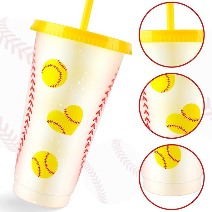 Hxezoc 16 Pieces Softball Plastic Cups Reusable Party Plastic Cups 24 oz Sports Party Gifts for Softball Game Sport Birthday Party Decoration Supplies