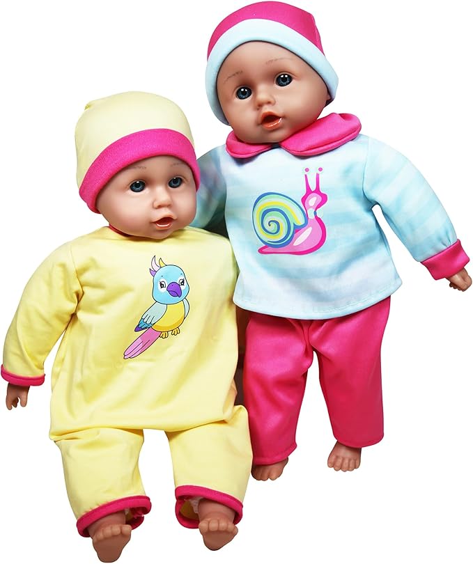 Lissi: Twin Highchair & Baby Dolls Set - Pink & Yellow - Includes 2 14" Dolls & Outfits, Feeding Accessories, Double Seat Highchair, Kids Ages 2+