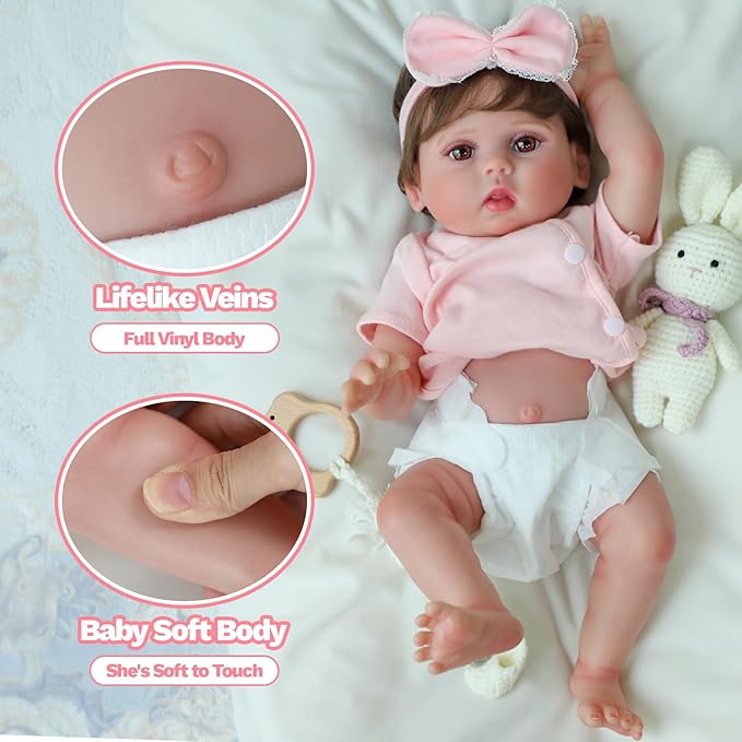 SCOM Reborn Baby Doll Girl - 18 Inch Realistic Real Life Doll with Hair, Silicone Baby with Anatomically Correct, Newborn Lifelike Toddler with Vinyl Body for Age 3 4 5 6 Year Old Gift Princess Lucy
