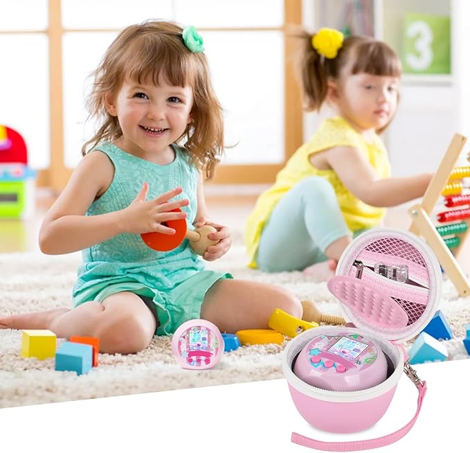 casmilee Toy Case for Punirunes/for Tamagotchi Interactive Digital Pet, Kids Virtual Electronic Pets Holder with Partition to Protect Screen & Mesh Pocket for Small Accessories- Box Only (Pink)