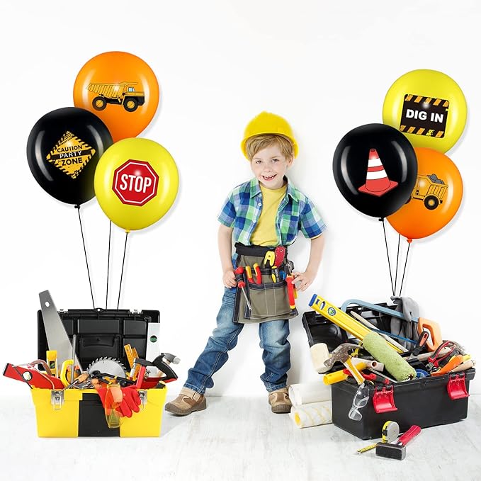 Zomiboo 45 Pieces Construction Balloons, 12 Inch Truck Birthday Party Decorations for Children Shower Dump Truck Birthday Party Construction Zone Theme Traffic Zone Theme Activity Supplies