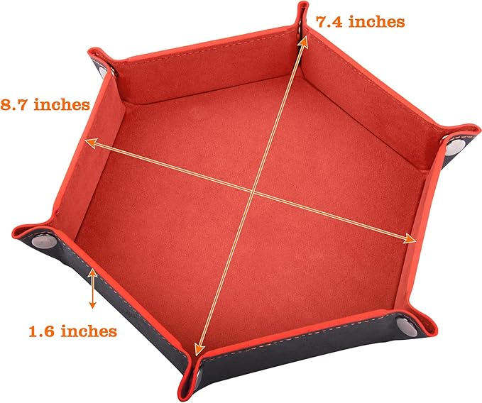 SIQUK 2-Piece Dice Tray - PU Leather Folding Hexagon Dice Holder for RPG, DND & Other Table Games (Royal Blue, Orange)