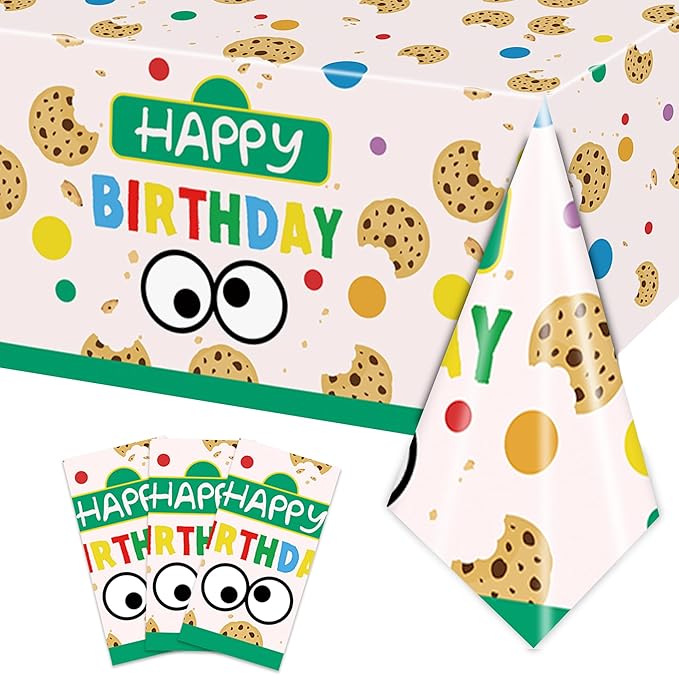 3PCS Cookie Party Supplies Tablecloth Set for Kids Boys Girls Birthday PartyCookie Party Supplies Tablecloth -54x108in