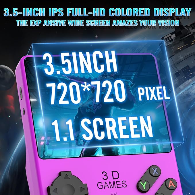 Hugawello R40 PRO Handheld Device, 35000 in 1 high-Definition Gaming mini Retro Video Console, 3.5-inch IPS Screen, 256GB RAM, 45 Built-in emulators, 3800mAh Battery (Purple 256GB)