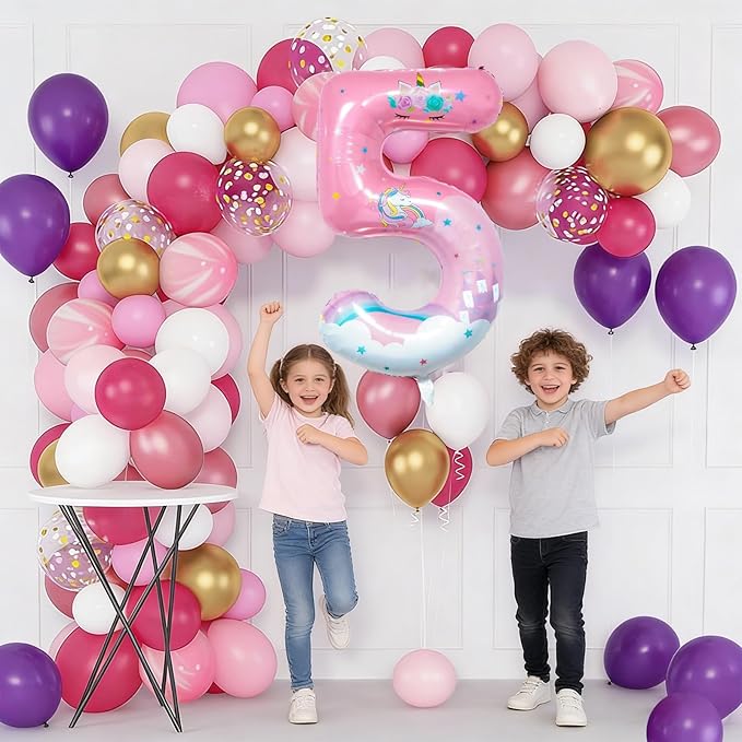 Unicorn Birthday Decorations, 40inch Unicorn Number 5 Balloons for Rainbow Unicorn Party Supplies (5)