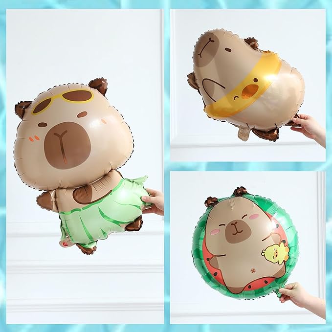 171pcs Capybara Birthday Decorations, Brown Blue Green Capybara Balloon Arch Kit, with Cute Capybara Balloons for Capybara Party Supplies Gender Reveal Baby Shower Summer Party Decor