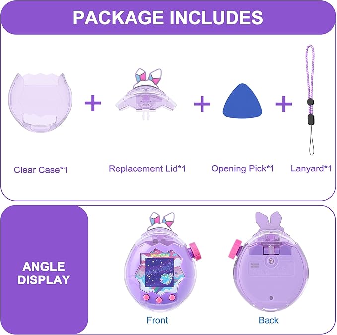 for Tamagotchi Paradise Clear Case and Replacement Lid Set, Ideal for DIY Fans, Collectors and Display, for Paradise Tamagotchi Accessories, with Lanyard (No Device/Film)