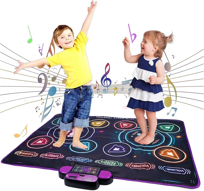 Dance Mat with Music and Lights for Kids, Light-Up 2-Player Interactive Musical Dance Play Mat with Bluetooth, Anti-Slip Indoor Active Play Toy Birthday Gift for Boys Girls 3-12