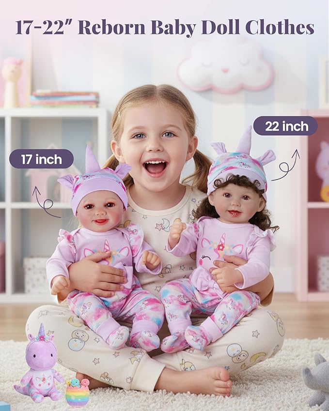 BABESIDE Reborn Baby Doll Clothes Set - 4 Piece Doll Outfit Accessories for 17-22 Inch Dolls, Includes Pony Hat, Striped Top, Overalls, and Socks for Boys & Girls, Perfect for 3+ Year Old Kids