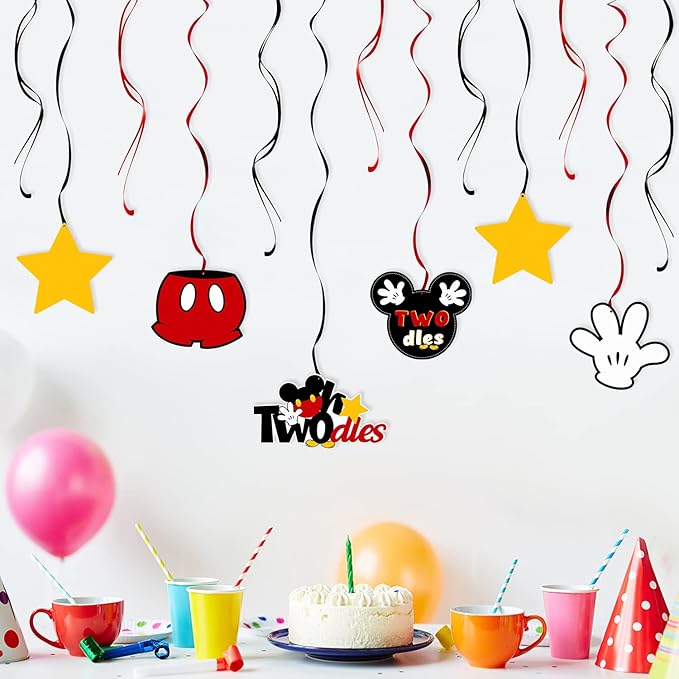 LINGTEER Oh Twodles Birthday Swirls Streamers - Cheers to Boys 2nd Birthday Kids Two Years Old Mouse Theme Party Hanging Decorations.