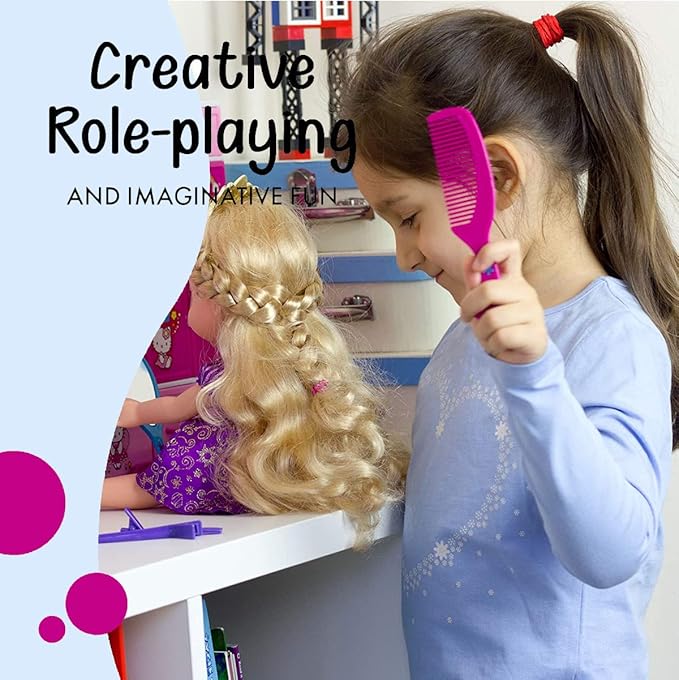Beauty Hair Stylist Set - Boutique Beauty Salon Fashion Pretend Play Set for Girls with Toy Blow Dryer, Curler, Scissors, Comb, Mirror & Other Styling Tools