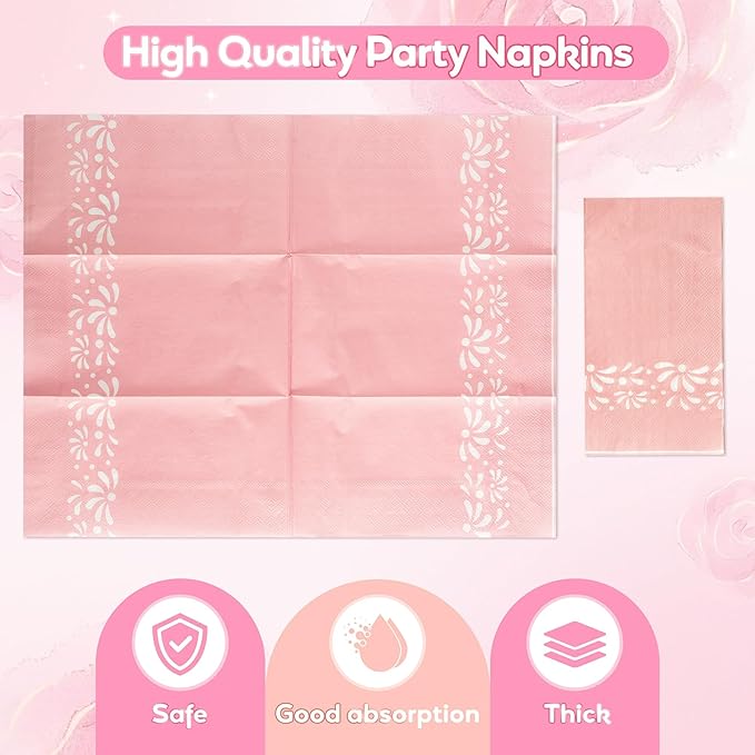 96Pcs Pink Platos De Barro Mexicanos Cielito Lindo Terracotta Clay Party Plates Supplies Tableware Decorations Disposable Paper Plates Napkins Forks for Birthday Baby Shower, Serves 24