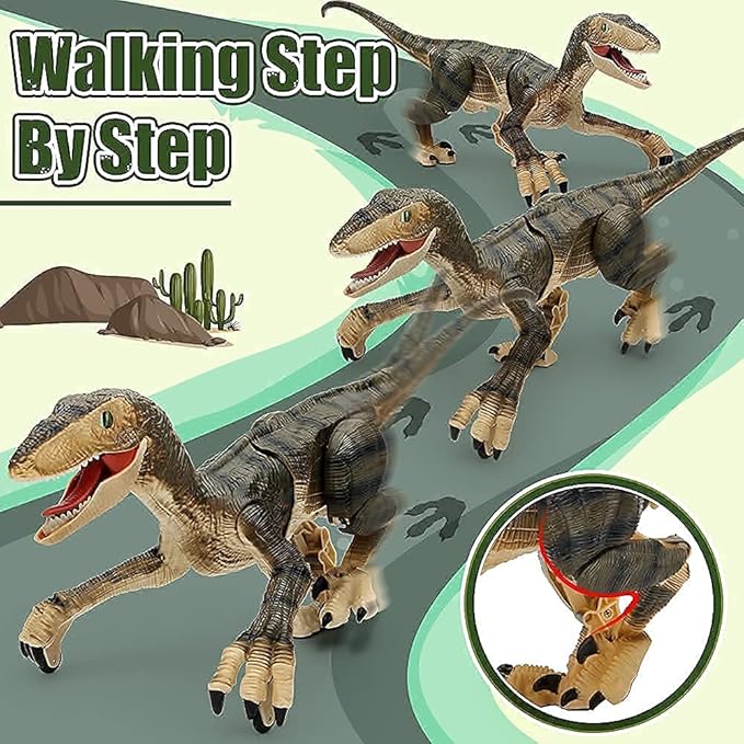 Mini Tudou Large Remote Control Dinosaur Toys 17.7",Electronic Walking Toys with LED Light Up&Realistic Simulation Sounds,2.4Ghz Velociraptor Robot Toy,RC Dinosaur Toy for Boys Kids Age 5 6 7 8 9
