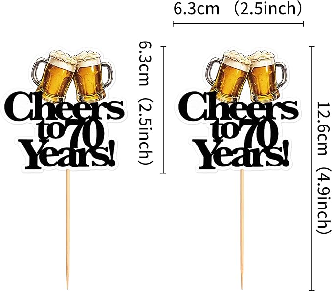 Ercadio 28 PCS Beer Party Cupcake Toppers Cheers and Beers Happy Birthday Decor for Cheers to 70 Years Cake Topper Favor for Summer Family Party Decor Supplies