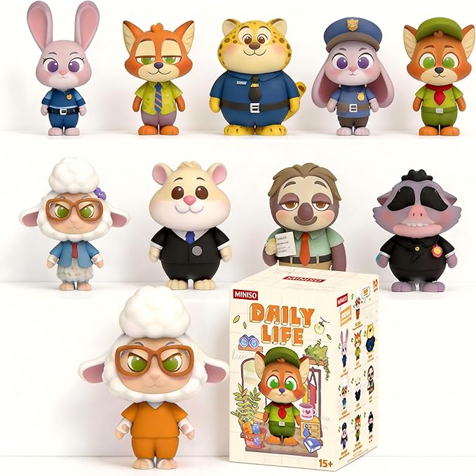 MINISO Disney Zootopia Daily Time Dressing Up Series Figure Blind Box, Mystery Animal Figurines, Surprise Box Figure Model Zootopia Blind Box Toy, Disney Figures for Home Decor Birthday Gifts (Random)