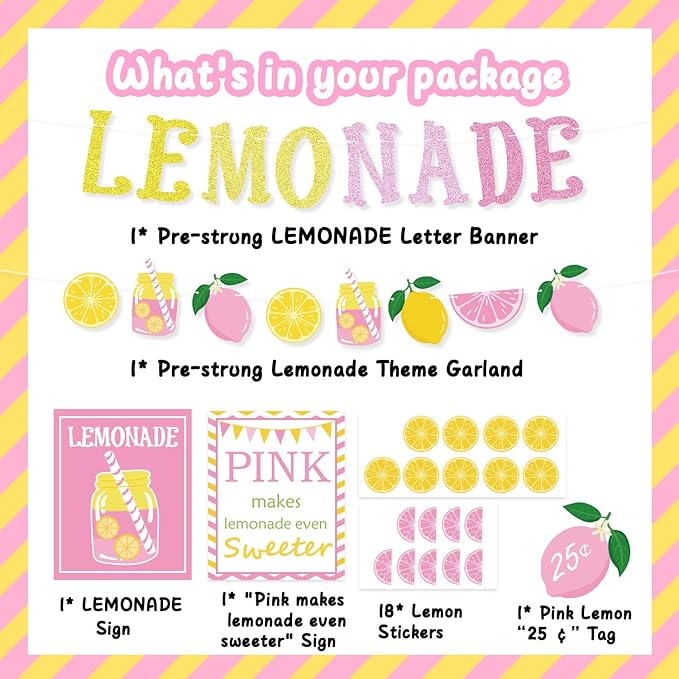 Lemon party Decorations, Lemonade Stand Decorations with Lemonade Banner Lemonade Sign Coffee Bar Signs Lemon Stickers for Summer Lemon Birthday Baby Shower Bridal Shower Party Supplies